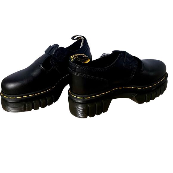 New Dr Doc Marten Audrick T Bar Shoes Womens 7 Black Leather Mary Jane Platform - Picture 1 of 16